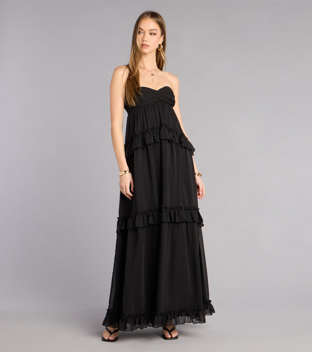 Windsor Soft Drama Chiffon Ruffle A-Line Maxi Dress