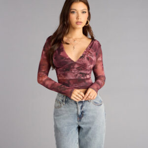 Windsor Soft Focus Drama Mesh Plunge Crop Top Soft Focus Drama Mesh Plunge Crop Top