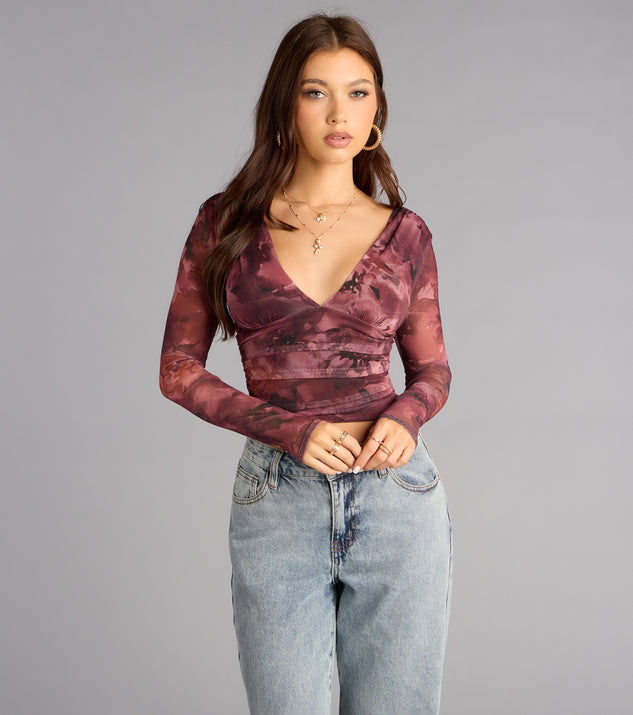 Windsor Soft Focus Drama Mesh Plunge Crop Top