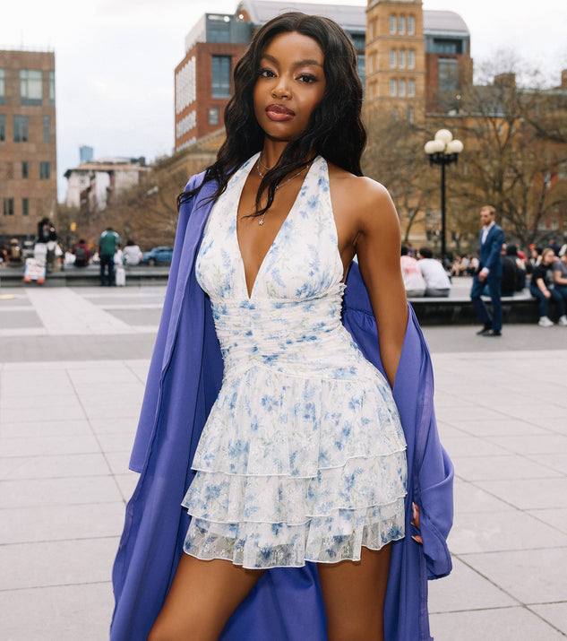 Windsor Soft Focus Floral Halter Skater Mini Dress