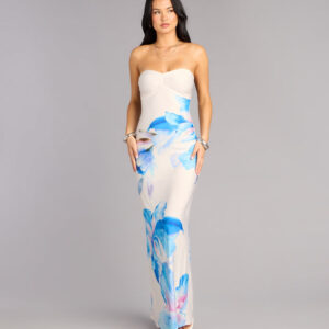 Soft Focus Muse Floral Lace-Up Maxi Tube Dress