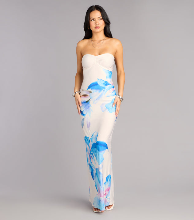 Windsor Soft Focus Muse Floral Lace-Up Maxi Tube Dress