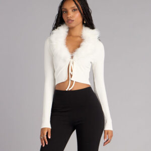 Windsor Soft Little Drama Removable Faux Fur Cardigan Soft Little Drama Removable Faux Fur Cardigan