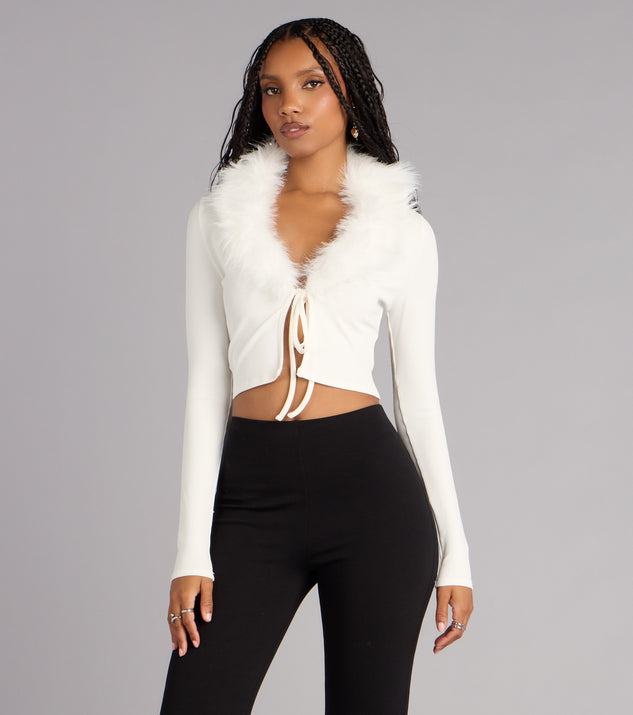 Windsor Soft Little Drama Removable Faux Fur Cardigan