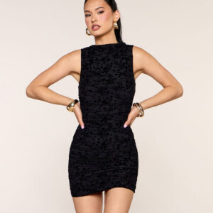 Soft Shadow Flocked Bodycon Mini Dress