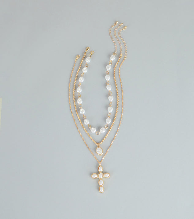 Windsor Soft Shine Faux Pearl Cross Charm Necklace Set
