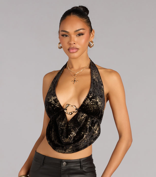 Windsor Soft Shine Foiled Velvet Halter Crop Top