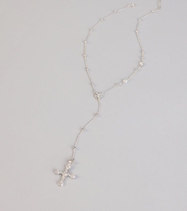 Windsor Soft Shine Rhinestone Cross Lariat Necklace