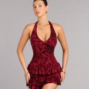 Soft Spotlight Halter Skater Dress