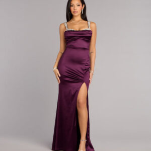 Windsor Sohni Satin Rhinestone Trim Mermaid Formal Dress Sohni Satin Rhinestone Trim Mermaid Formal Dress