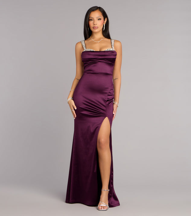 Windsor Sohni Satin Rhinestone Trim Mermaid Formal Dress
