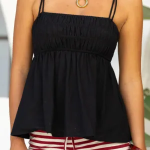 BB Exclusive Solei Black Ruched Tie Strap Top Solei Black Ruched Tie Strap Top