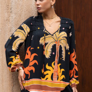 Solianne Black Tropical Long Sleeve Blouse