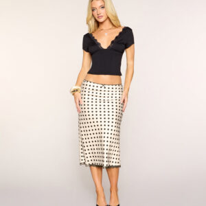 Windsor Spotted Charm Polka Dot Satin Midi Skirt