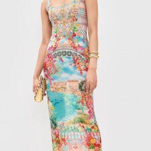Square Neck Beach Maxi Dress with Low Back