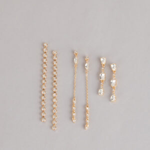 Stacked And Shining Rhinestone Linear Earrings Set