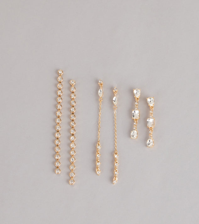 Windsor Stacked And Shining Rhinestone Linear Earrings Set
