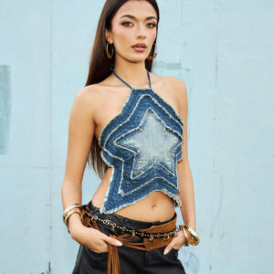 Windsor Star Of The Show Denim Halter Top Star Of The Show Denim Halter Top