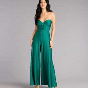 Windsor Starlit Satin Strapless Wide-Leg Jumpsuit Starlit Satin Strapless Wide-Leg Jumpsuit