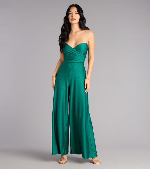 Windsor Starlit Satin Strapless Wide-Leg Jumpsuit