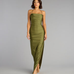Stefani Lace-Up Slit Formal Dress