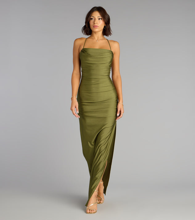 Windsor Stefani Lace-Up Slit Formal Dress