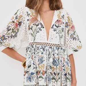 FARM Rio Stitched Garden Off-White Mini Dress Stitched Garden Off-White Mini Dress