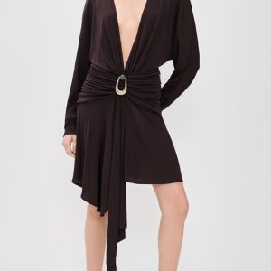 Christopher Esber Stone Pin Scarf Drape Long Sleeve Mini Dress
