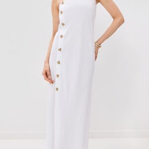 LE BOP Strapless Button Maxi Dress