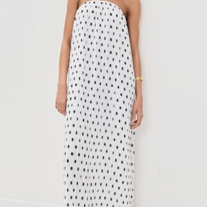 Strapless Pleated Polka Dot Maxi Dress