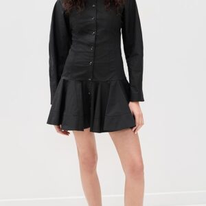 GANNI Stretch Cotton Buttoned Mini Dress