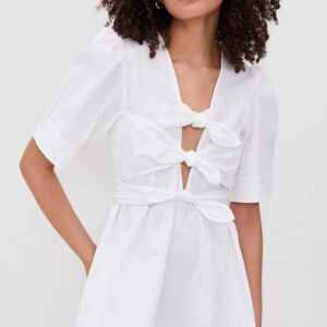 GANNI Stretch Cotton Mini Tie Strap Dress