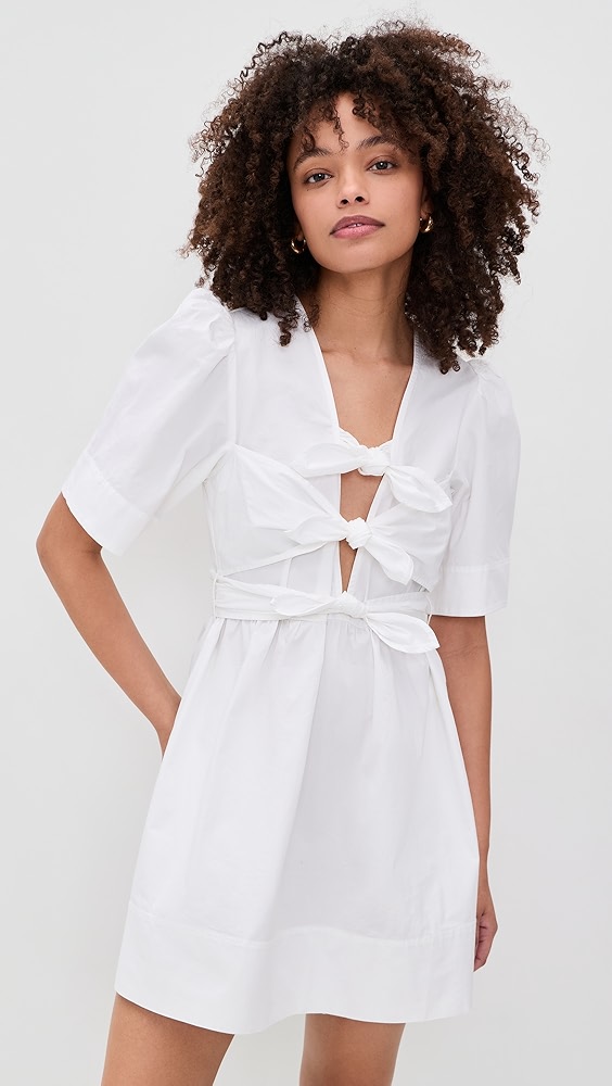 GANNI Stretch Cotton Mini Tie Strap Dress