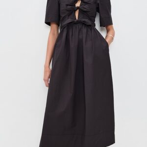 GANNI Stretch Cotton Tie Strap Midi Dress