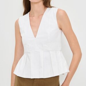 GANNI Stretch Cotton V Neck Pocket Blouse