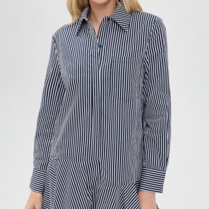 Stripe Collar Flared Skirt Dress