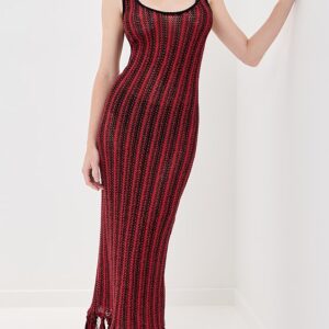 Stripe Scoopneck Fringe Dress