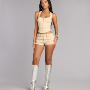 Studded Western Low-Rise Shorts