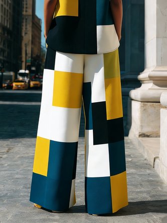 stylewe Casual Colorblock Printing Wide Leg Pants - Image 2