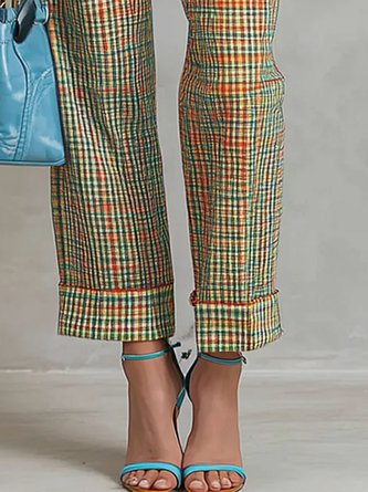 stylewe Casual Plaid Printing Straight Pants - Image 2
