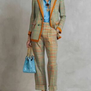 stylewe Casual Plaid Printing Straight Pants stylewe Casual Plaid Printing Straight Pants