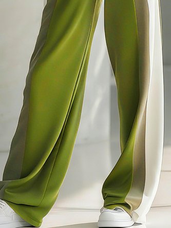 stylewe Cotton Casual Color Block Printing Wide Leg Pants - Image 2