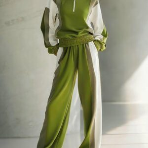 stylewe Cotton Casual Color Block Printing Wide Leg Pants