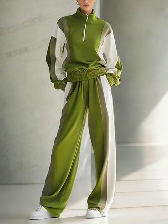 stylewe Cotton Casual Color Block Printing Wide Leg Pants