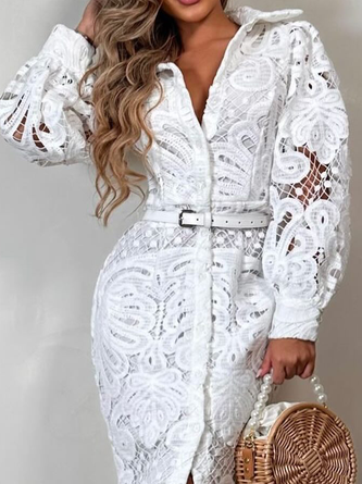 Stylewe Elegant Plain Shirt Collar Midi Dress no belt