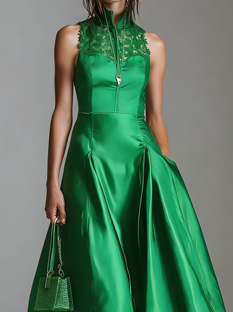 Stylewe Elegant Plain Stand Collar Maxi Dress