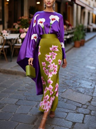 stylewe Elegant Printing Floral Maxi Skirt