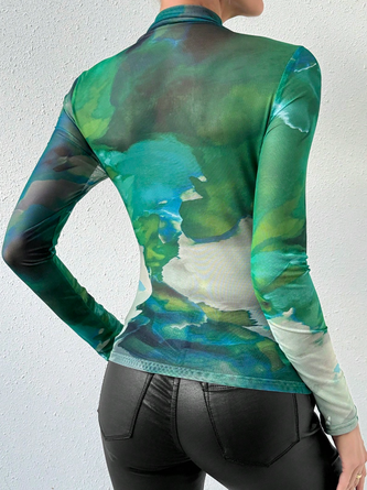 Stylewe Mesh Urban Tie Dye Pattern Printing T Shirt