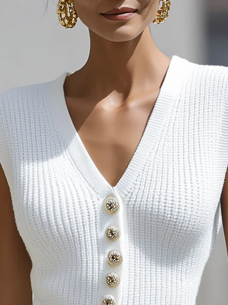 Stylewe Urban Plain Buttoned V Neck Sweater Tank Top
