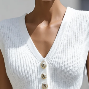 stylewe Urban Plain Buttoned V Neck Sweater Tank Top stylewe Urban Plain Buttoned V Neck Sweater Tank Top